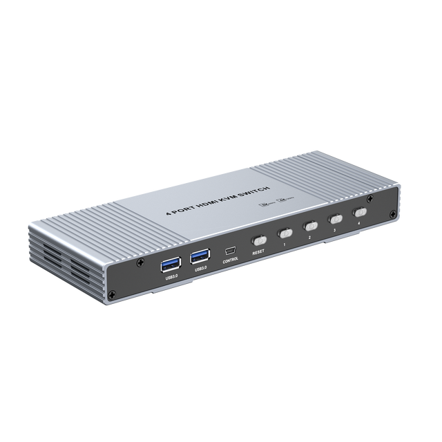 8K60Hz 4 Port Manual HDMI2.1 KVM Switch with 4 USB3.0 Hub Panel Button and Desktop Controller KVM Switch