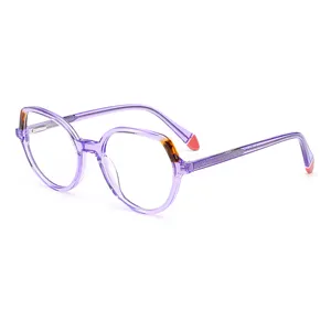 Stylish Elegant Acetate Round Translucent Tawny Blue Red Floral OEM ODM Eyeglasses Frame Optical Glasses Eyeglasses Frames