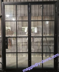 باب فرنسي حديث من الفولاذ باب منزلق حديدي ثنائي الطي مع باب جانبي وعارضة - Product Image 3