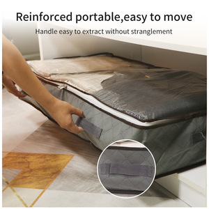 Under Bed Quilt Storage Bag Grey Rectangle <b>Foldable</b> Bedroom Organization Storage <b>Box</b> For Cotton Quilt And Clothing - Product Image 3