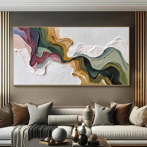 Soft Neutral Terra Flow Textured Abstract Earth Tone Panoramic Oil Painting Decoration Artwork Home Decor <b>Framed</b> Wall Art - Product Image 4