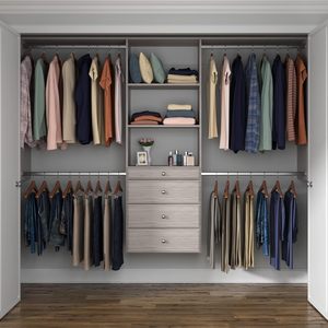 Sistema de kit de organizador de <span class=keywords><strong>armario</strong></span> montado en la pared de almacenamiento de <span class=keywords><strong>armario</strong></span> de torre de lujo con estantes y cajones en gris desgastado con Hardware - Product Image 3