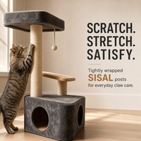 Arbre à chat minimaliste en peluche anthracite avec poteaux à gratter en sisal et grand lit de repos supérieur pour chats