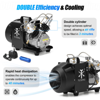 Compresseur d'air PCP TUXING haute pression à double cylindre mini 4500Psi/300Bar/30Mpa avec séparation huile-eau pour la chasse et la plongée sous-marine