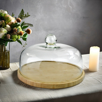Design élégant Plateaux de service en bois de bambou Support à gâteau avec couvercle rond en acrylique pour la présentation des aliments de table de fête d'anniversaire de mariage