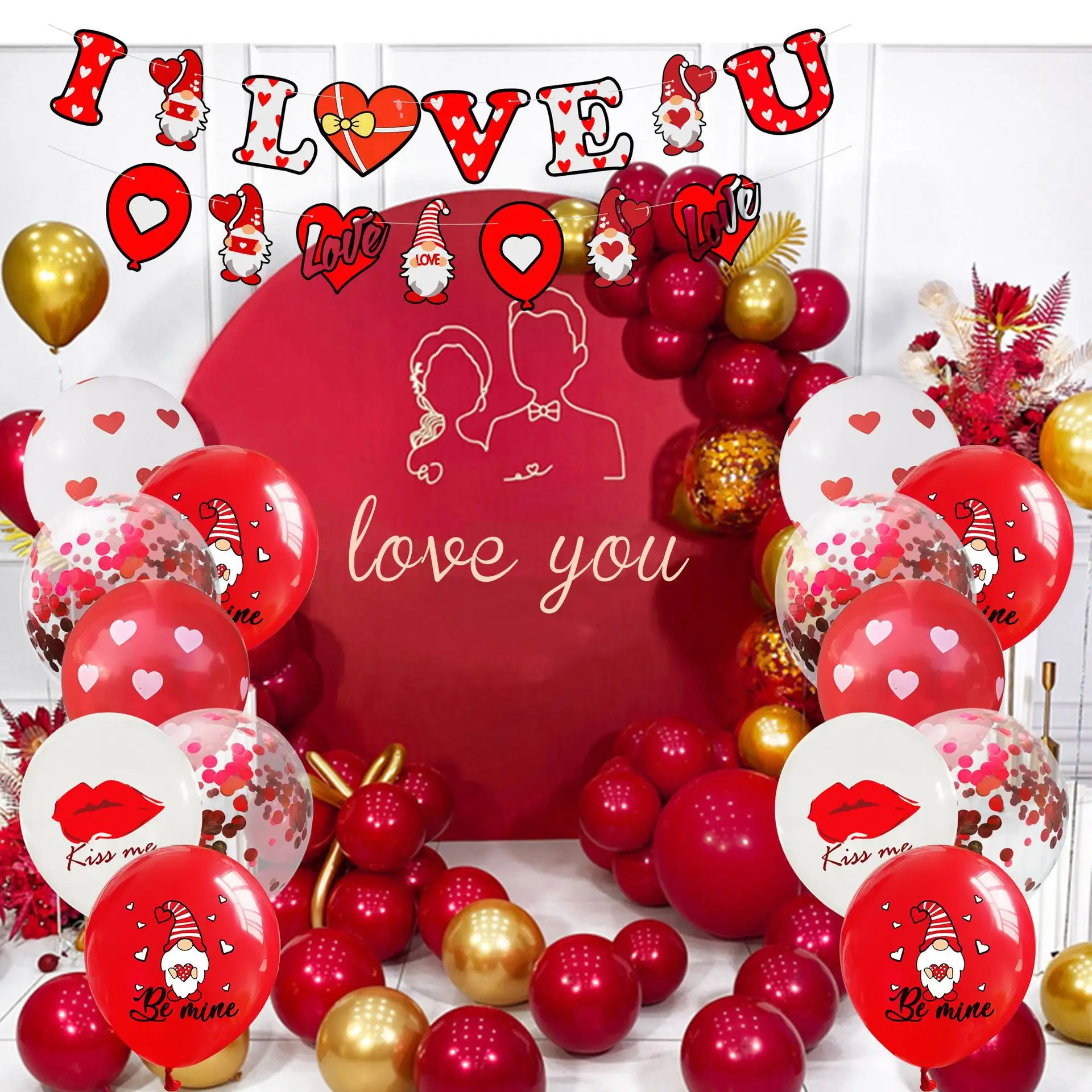 New I LOVE YOU Hanging Balloon Garland Decoration Set Valentine's Day Wedding Celebration Eco-friendly Party Supplies