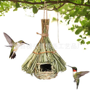 Nido de pájaro de hojas de bambú tejido a mano, <span class=keywords><strong>casa</strong></span> de pájaro colgante de paja transpirable para jardín de infantes, diseño de entorno DIY, mascotas de jardín - Product Image 2