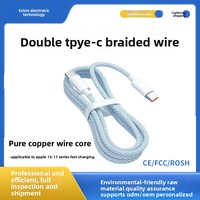 Kabel Data Tipe-C ke Tipe-C Dual-head Berbahan Anyaman, Pengisian Cepat 67W untuk Ponsel iPhone Seri 1517