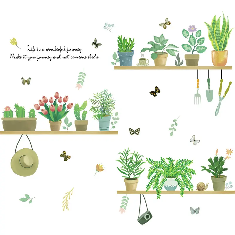 Ins Style Potted Green Plant Removable Wall Sticker DIY Home Wall Decals Room Interior Creative