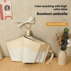 Parapluie pliable double usage pour femme, protection UV, avec revêtement noir, style Ins, pour le soleil et la pluie, idéal pour les voyages - Product Image 2