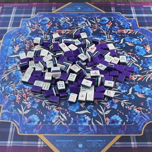 Tapis de Mahjong américain en acrylique pliable de luxe Ren Sheng Stock, motif Chinoiserie Saule Bleu, 4 couches gravées - Product Image 1