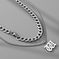 Collier à double couche en acier inoxydable à la mode, style cubain, avec pendentif lettre, pour hommes et femmes, chaîne à maillons punk hip-hop