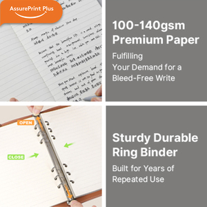 Carnet de notes A5 personnalisé en cuir PU rigide rechargeable avec anneaux, journal professionnel pour le bureau, fermeture à bouton-pression, emplacements pour cartes, tissu - Product Image 3