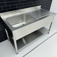 Évier commercial en acier inoxydable, évier double de style européen pour restaurant, table de préparation de cuisine avec étagère inférieure, fabriqué en Chine