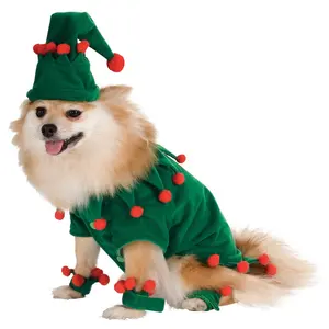 Leuke Ontwerp Kerstboom Afbeelding Groen Huisdier Kleding Accessoires Set Kostuum Puppy Jurk Kleine Kerst Honden Kleding