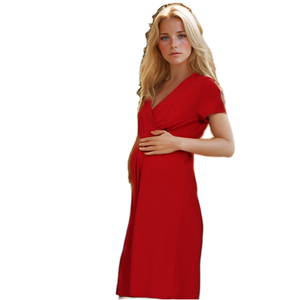 Gaun bersalin kerah V lengan pendek Fashion wanita kain rajut musim panas untuk sesi foto perawatan kehamilan - Product Image 1