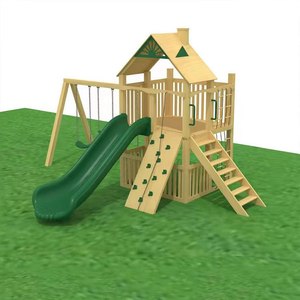 Conjunto de juegos infantiles personalizado de fábrica, no estándar, con escaleras, tobogán y columpio - de madera natural, apto para niños, para exteriores - Product Image 2
