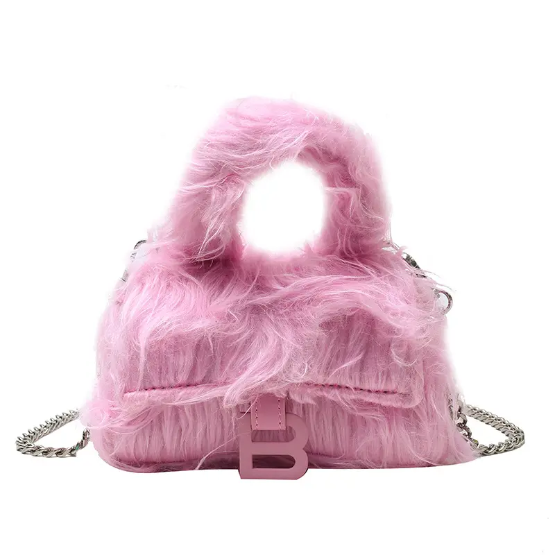 2022 kış yeni pembe kum saati çantası tatlı sevimli peluş omuz postacı çantası kadınlar için
