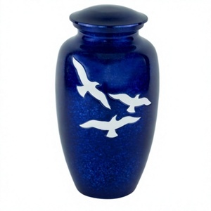 Audacieux bleu trois oiseaux blancs planant en aluminium crémation funéraire mémorial adulte cendres urnes humaines sac de velours gratuit - Product Image 1