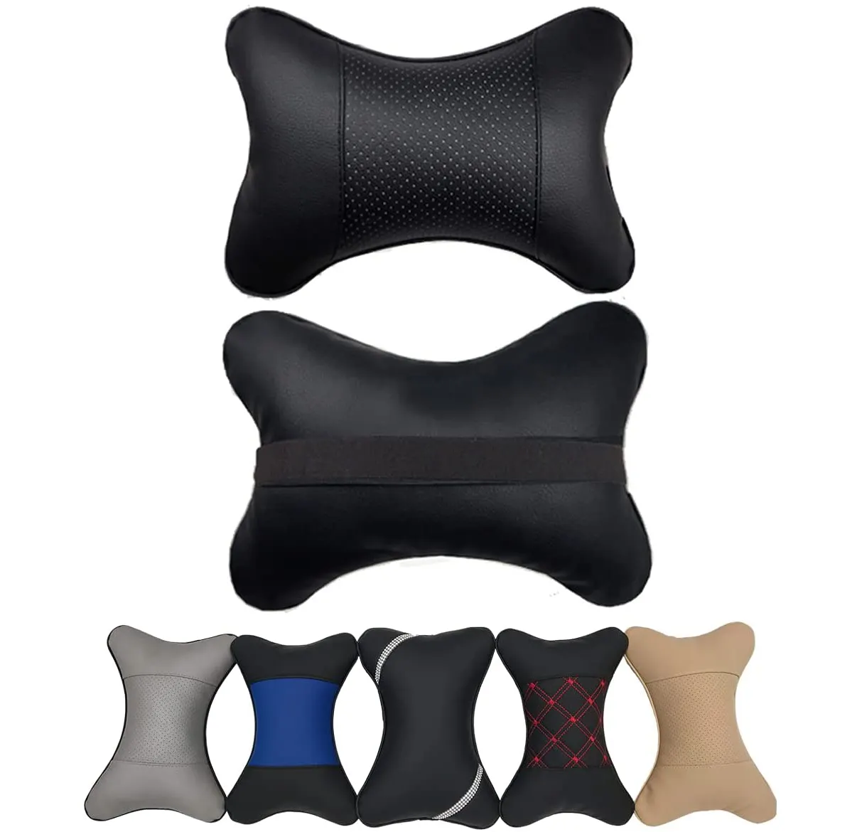 Kingworth 2Pieces Pack Universal Pu Leather Travel Headrest Rest Pillow Car Neck Pillow