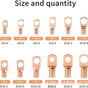 Terminales de Cobre Puro para Cable, Tipo Crimp, Estilo Europeo, Serie SC, 4-25mm, 170 Piezas en Caja, Dorados, HS-50B - Product Image 2