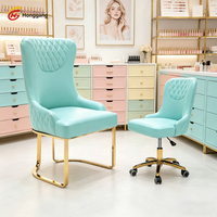 Ensemble de chaises de salon de manucure ergonomiques en cuir PU de luxe de haute qualité avec finition dorée, chaise de client moderne pour manucure, chaise pivotante pour technicien