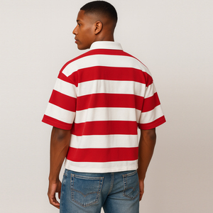 T-Shirt Polo Oversize da Uomo con Logo Personalizzato, Streetwear a Righe, Alta Qualità in Cotone, Manica Corta - Product Image 2