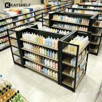 Étagères de vente au détail robustes double face en acier et bois, réglables, pour supermarchés et épiceries