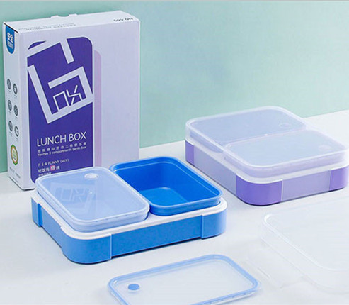 Boîte à bento en plastique bleu/violet de 1360 ml avec 2 boîtes intérieures A