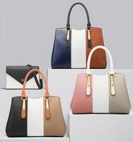 Set Tas Tote PU OEM Kustom 4 Pcs Wanita Warna-Blok Trapesium Resleting Tas Selempang Bahu 3 Warna Grosir Pabrik