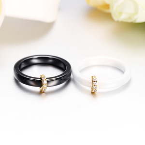 <b>Ceramic</b> 3Mm Minimalist Micro Inlaid Zircon Black And White Couple Half Round <b>Ring</b> For Women Engagement Jewelry - Product Image 4