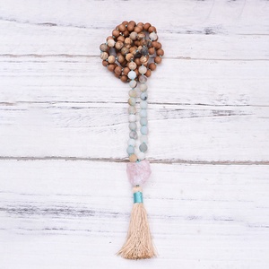 トレンドアマゾナイトジャスパーサンダルウッドビーズタッセルネックレスヨガ108ビーズマラネックレス大きな不規則な石のペンダントネックレス - Product Image 3