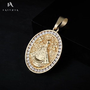 FP1042 Faithya bellamente tallado a mano 18K chapado en oro 5A Rhinestone religioso Saintess Little Angel medalla colgante - Product Image 2