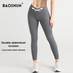 Europeo americano a vita alta <span class=keywords><strong>Leggings</strong></span> Yoga a vita alta senza cuciture Slim Fit sport pantaloni Fitness <span class=keywords><strong>effetto</strong></span> Lifting tinta unita Spandex/Nylon - Product Image 2