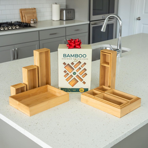 Boîte de rangement en bambou rectangulaire à 14 compartiments et porte-couverts - Écologique et facile à nettoyer pour cuisine/salle de bain/bureau - Product Image 6