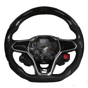 Volant en cuir semi-perforé avec bouton de démarrage, en fibre de carbone et LED pour VW Volkswagen <span class=keywords><strong>Golf</strong></span> R 6 7 7.5 8 MK8 MK7 8R Gti <span class=keywords><strong>Gtd</strong></span> - Product Image 2