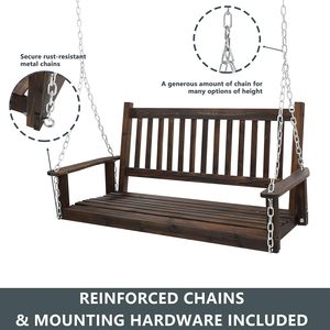Balançoire rustique pour patio extérieur, balançoire en <span class=keywords><strong>bois</strong></span> de 5 pieds avec chaînes, <span class=keywords><strong>banc</strong></span> balançoire robuste pour 3 personnes pour le jardin et l'arrière-cour - Product Image 3