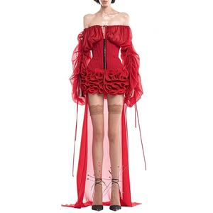 Vestido de Fiesta Corto de Lujo para Mujer, Estilo Irregular con Espalda Descubierta y Cola de Encaje, Marca OUDINA - Product Image 1