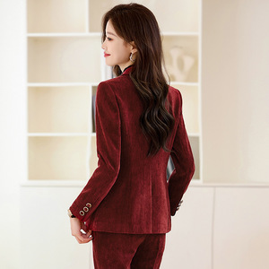 Women Velvet Suit Set Autumn Winter 2024 Formal Two Piece Anti Wrinkle Full Sleeve Polyester Material - Product Image 4