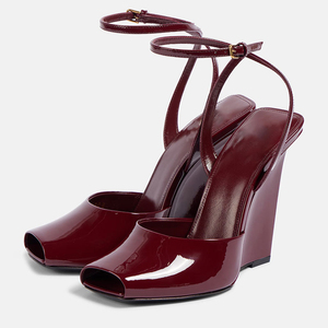 New Styles Women Open Square Toe High Wedge <b>Heels</b> Ankle Strap Peep Toe Sandals Dress Bright Patent Leopard Shoes - Product Image 6