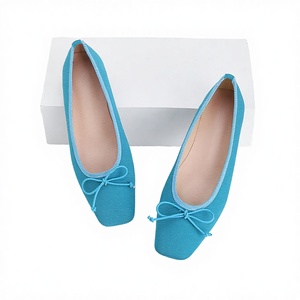 Chaussure plate à bout ouvert en tissu rayé, à semelle souple en caoutchouc, avec nœud, style ballerine, pour printemps, été, automne, hiver - Product Image 2