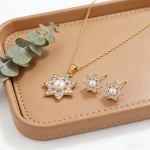 Ensemble de bijoux en laiton plaqué or 18 carats avec zircon AAA et perle étoile, style unique, vente en gros, bijoux Hengdian - Product Image 4