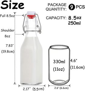 Bottiglie di vetro da 250 <span class=keywords><strong>ml</strong></span> (8 oz) con tappo a chiusura ermetica per birra fatta in casa, kombucha, kefir, estratto di vaniglia, olio, aceto - Product Image 3