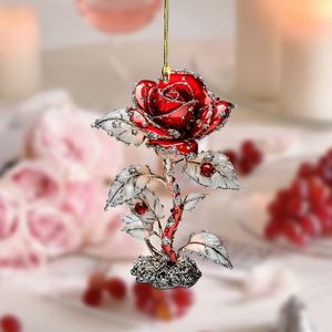 Nuevo Diseño 2025, Colgante Acrílico de Rosa Roja para el Día de San Valentín, Decoración para Coche, Llavero de Rosa Roja 2D, Regalo para el Día de San Valentín - Product Image 3
