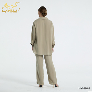 2 Piece Muslim Women Plant-<strong>based</strong> Fabric Tunis Set Lapel Lyocell Shirt &amp; Wide-Leg Pants Casual Modest Islamic <strong>Outfit</strong> - Product Image 6