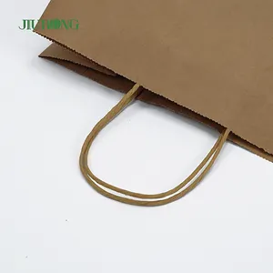 Kraft Paper Bag With Handle Custom Printed Logo Recycled Lunch Food Packaging Brown Food Container Screen Printing Disposable