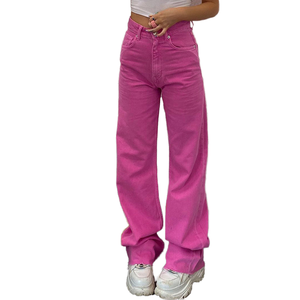 Vaqueros de mezclilla de cintura alta para mujer Vithas Industry Fashion, estilo vintage con parches y borlas, color rosa, corte recto cómodo tipo Mom Fit - Product Image 1
