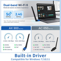 Adaptador de Red Inalámbrico USB Externo Wi-Fi 6 de Doble Banda OEM, AX900 BT 5.4, Sin Controladores, en Stock, Venta Caliente