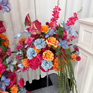 Tropical Pink Orange Blue Realistic Artificial Flower Arrangement Silk Modern Anthurium Hydrangea Centerpiece for Wedding Table - Product Image 1