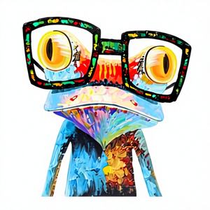 Toile imprimée grenouille arc-en-ciel avec lunettes - Décoration murale moderne Art Déco avec cadre transparent à suspendre - Product Image 1
